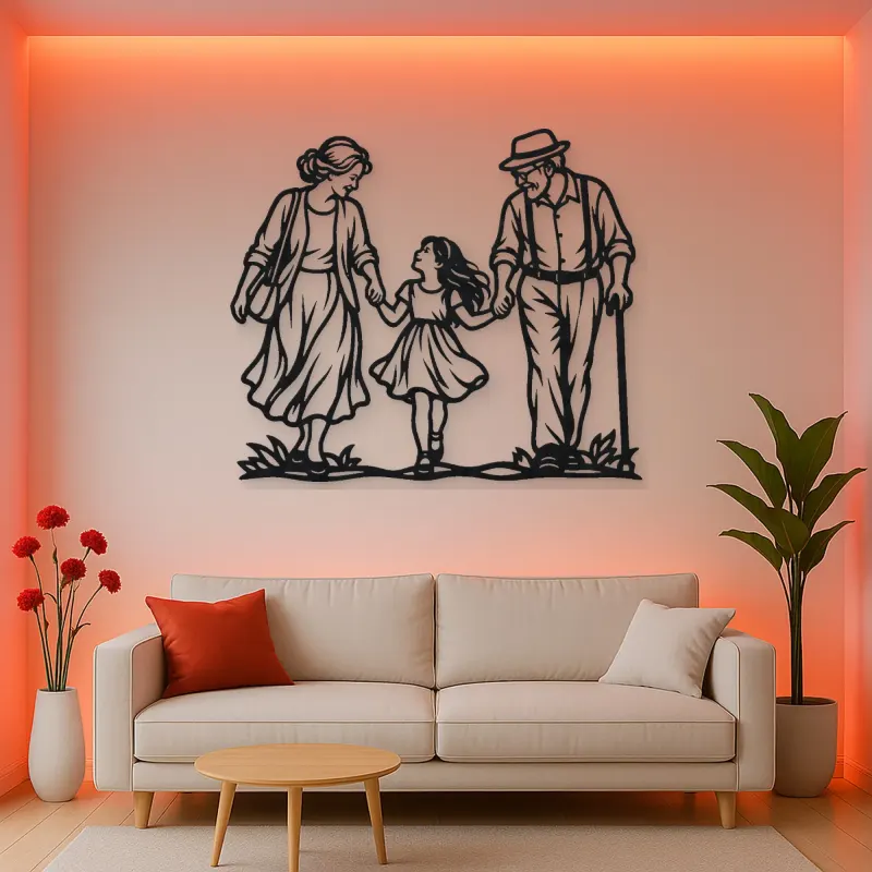 Grandparents Grandchild Metal Wall Art | Family Silhouette Decor