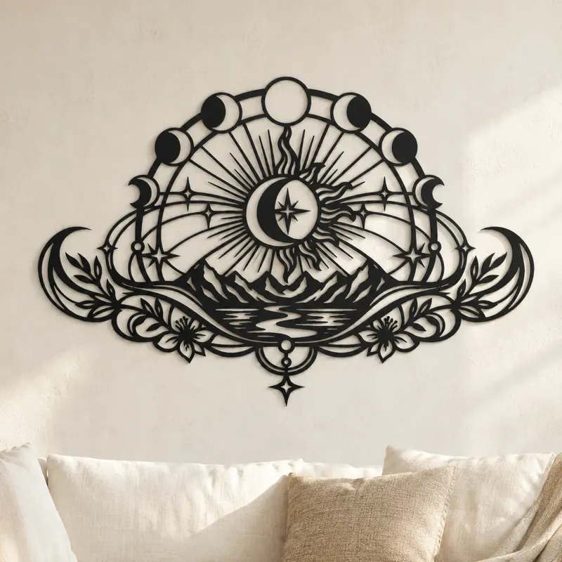 Metallsilhouette "Lunar Phasen Bogen" | Himmlische Boho Wanddekoration