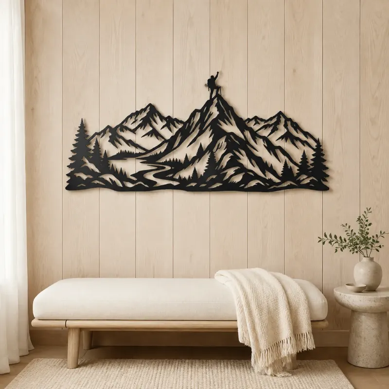 Climber Summit Moment Metal Wall Art | Nature Silhouette Decor - lifestyle view 5