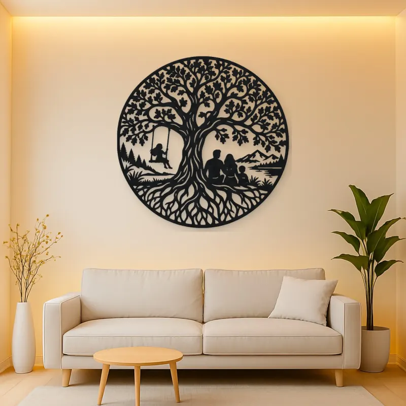 Tree with Family Metal Wall Art | Family Silhouette Decor
