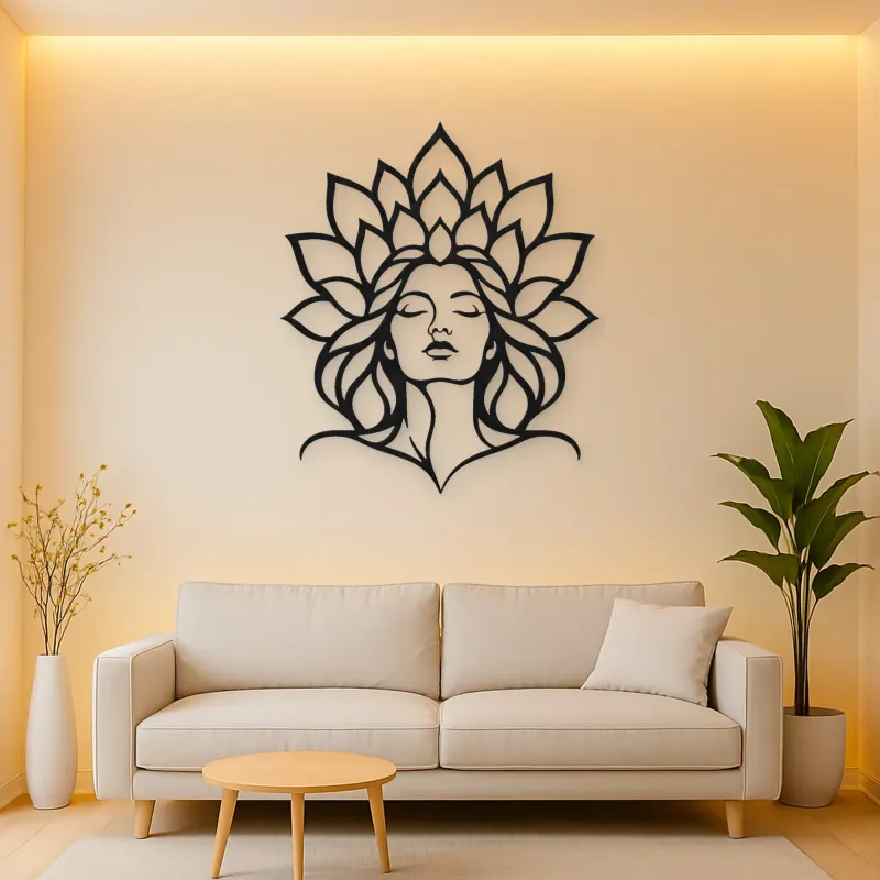 Lotus Face Muse Metal Wall Art | Minimalist Woman Line Art