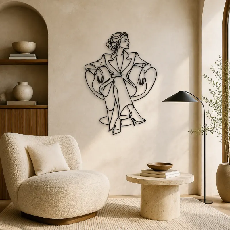 Seated Couture Pose Metal Wall Art | Fashion Figure Wall Decor - lifestyle view 5