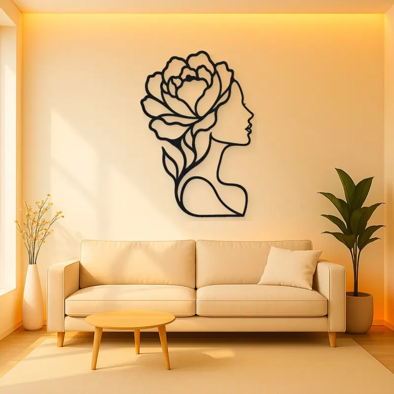 Single Profile Bloom Metal Wall Art | Minimalist Woman Line Art