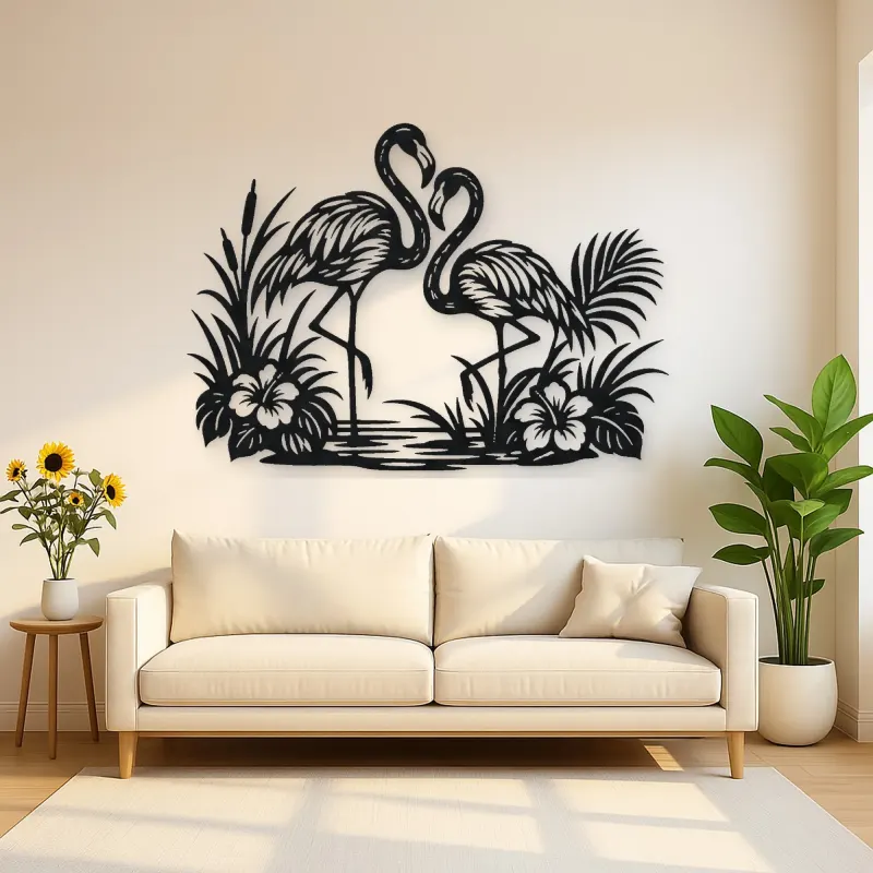 Flamingo Pair Metal Wall Art | Wildlife Silhouette Decor
