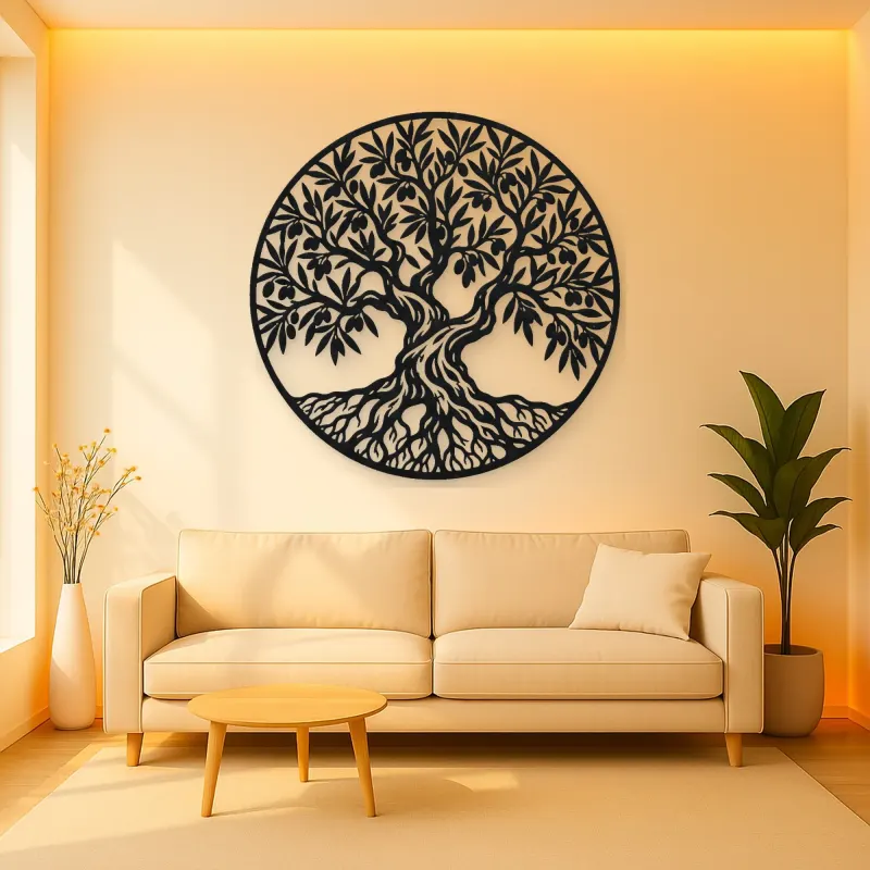 Olive Tree Circle Metal Wall Art | Botanical Metal Wall Decor