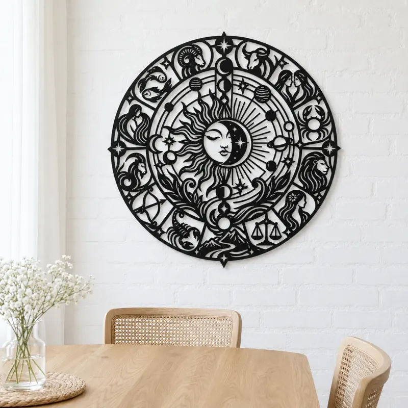 Zodiac Wheel Flow Metal Wall Art | Celestial Boho Wall Decor - lifestyle view 4