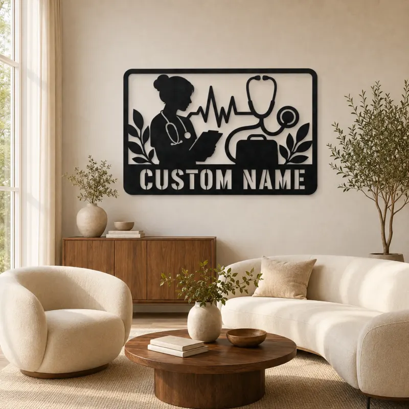 Décoration murale en métal personnalisée Médecin Infirmière avec Stéthoscope
