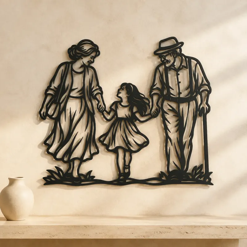 Grandparents Grandchild Metal Wall Art | Family Silhouette Decor - lifestyle view 3