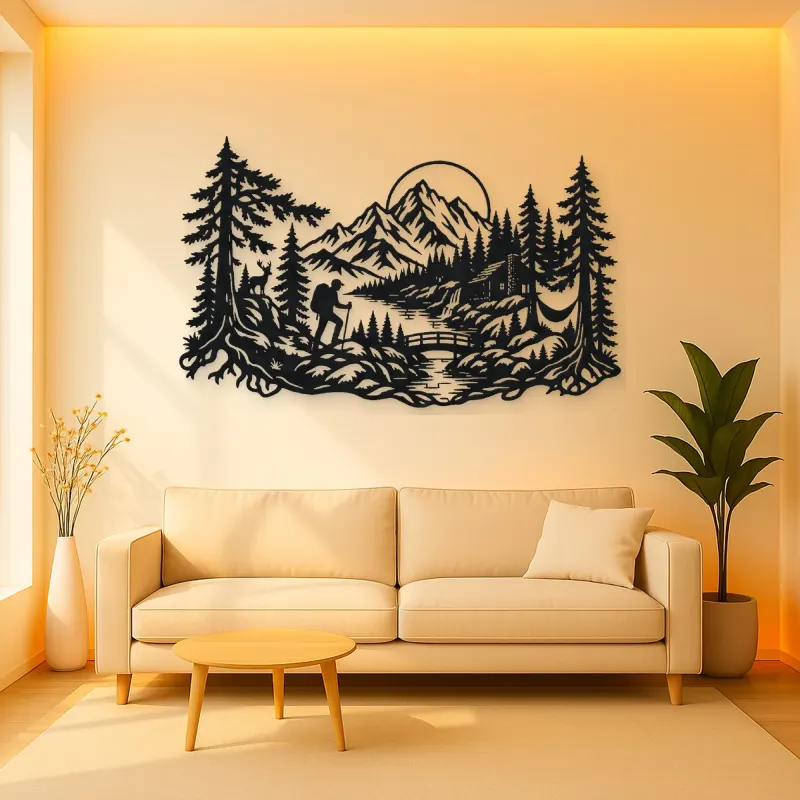 Hiker in the Woods Metal Wall Art | Nature Silhouette Decor