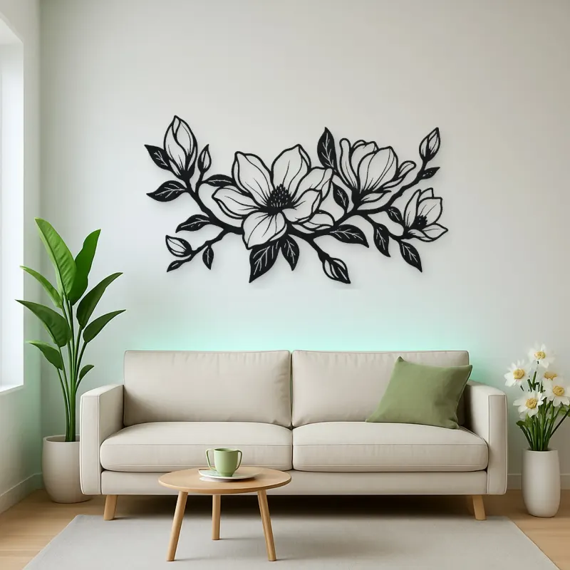 Magnolia Branch Metal Wall Art | Botanical Metal Wall Decor