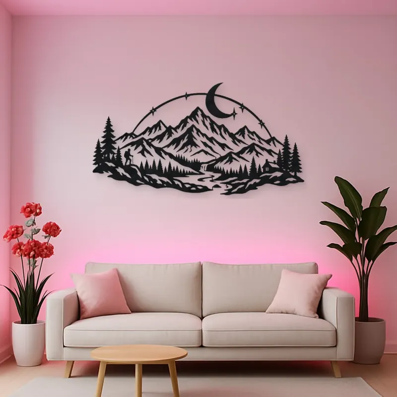 Moonlit Mountain Arc Metal Wall Art | Nature Silhouette Decor