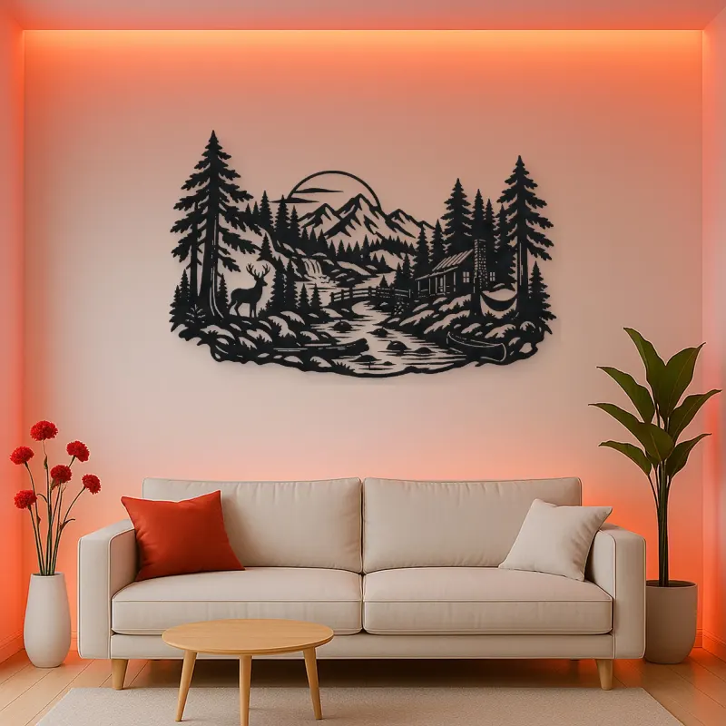 River through the Forest Metal Wall Art | Nature Silhouette Decor