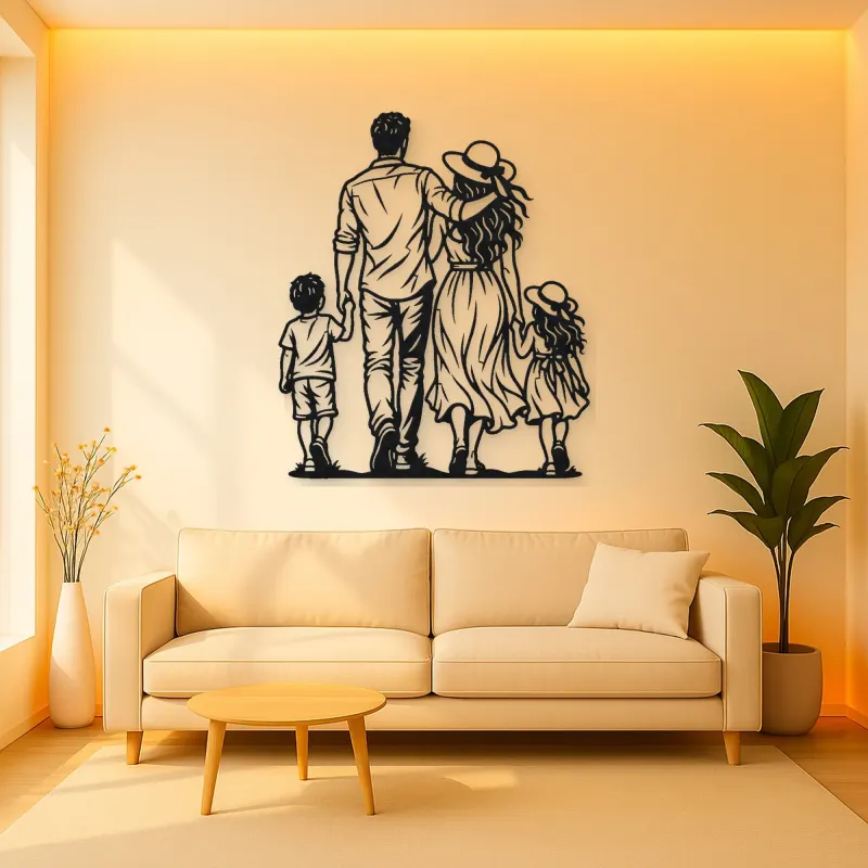 Family of Four Walk Metal Wall Art | Family Silhouette Decor