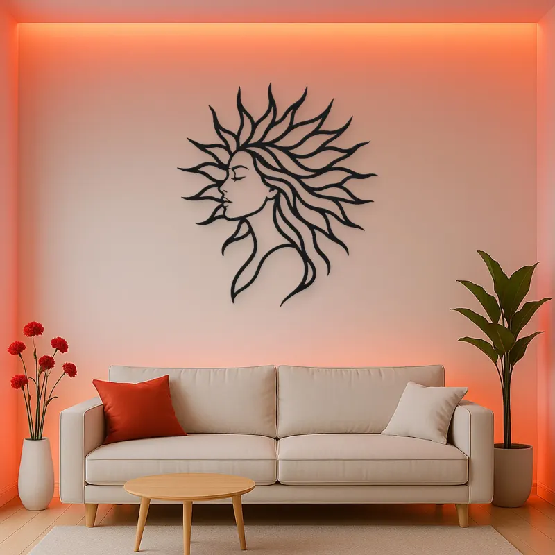 Sunray Hair Muse Metal Wall Art | Minimalist Woman Line Art