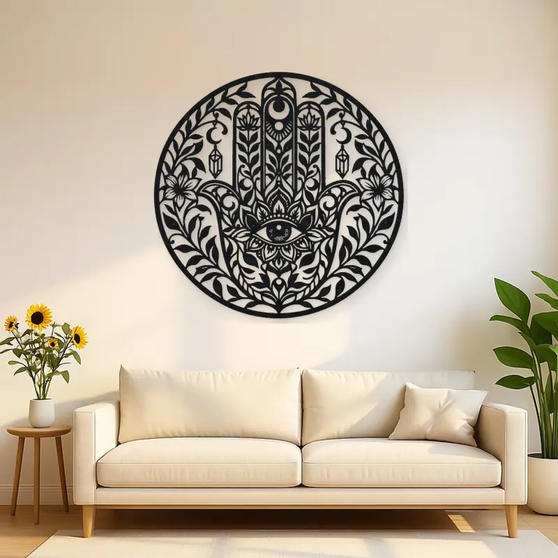 Hamsa Botanical Eye Metal Wall Art | Spiritual Boho Metal Decor