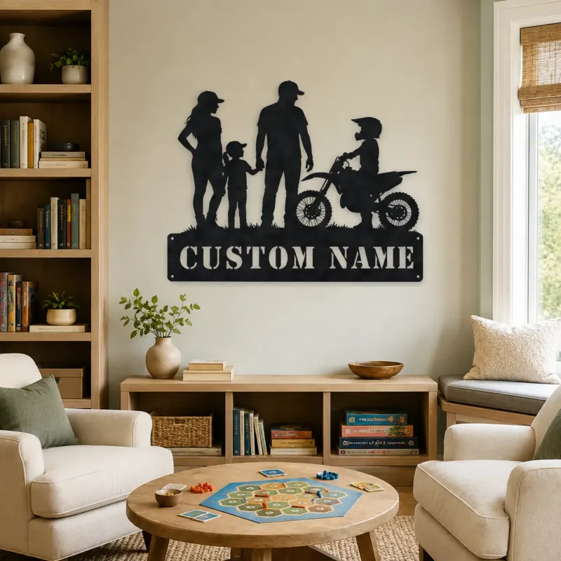 Personalized Motocross Family with Mini Dirt Bike Metal Wall Art - lifestyle view 4
