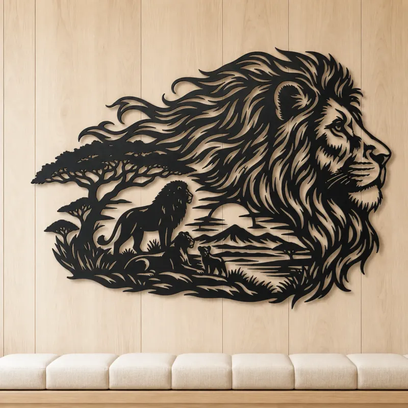Lion Head Flow Metal Wall Art | Wildlife Silhouette Decor - lifestyle view 5