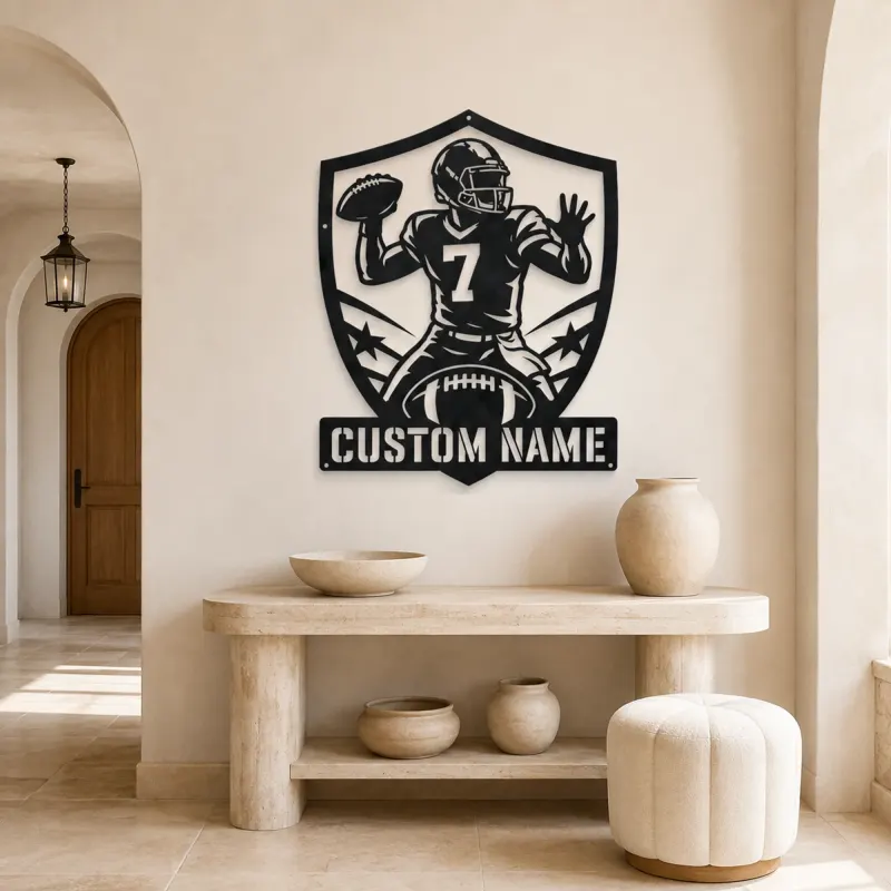 Personalized Number 7 Quarterback Shield Metal Wall Art - lifestyle view 3
