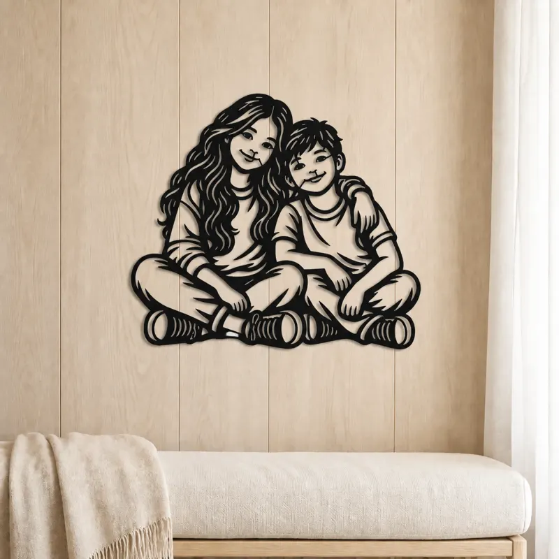 Siblings Side by Side Metal Wall Art | Family Silhouette Decor - lifestyle view 5