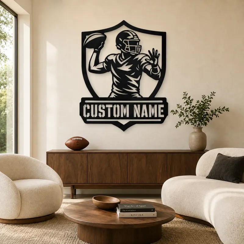 Décoration murale en métal personnalisée avec bouclier de passe de quarterback