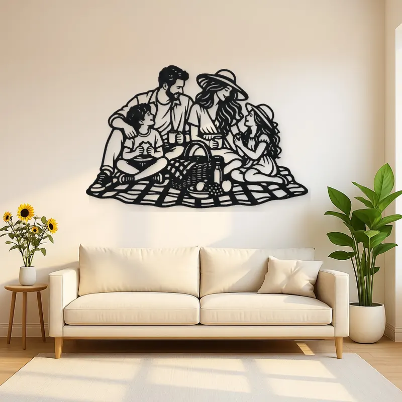 Family Picnic Metal Wall Art | Family Silhouette Decor