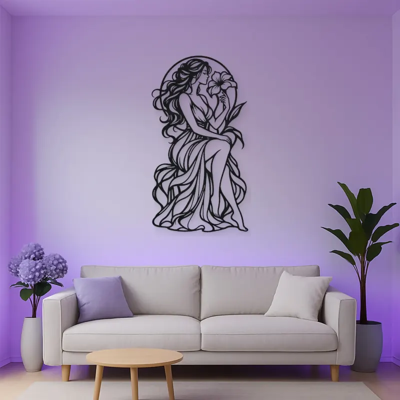 Muse with Flower Metal Wall Art | Minimalist Woman Line Art