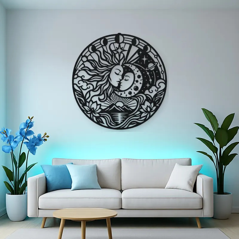 Sun and Moon Embrace Metal Wall Art | Celestial Boho Wall Decor