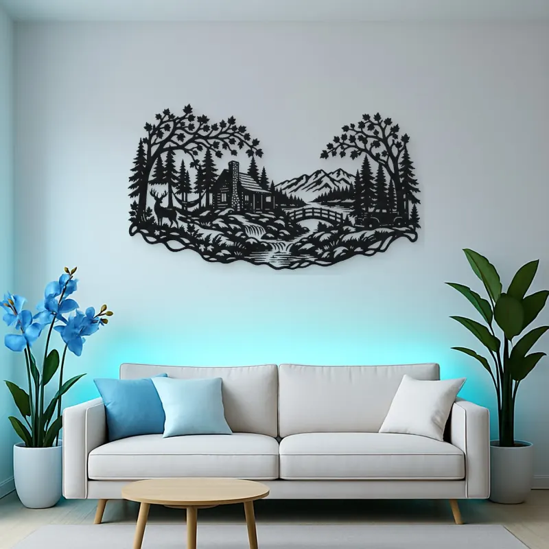 Autumn Woodland Flow Metal Wall Art | Nature Silhouette Decor