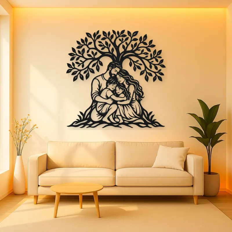 Family Tree Embrace Metal Wall Art | Family Silhouette Decor