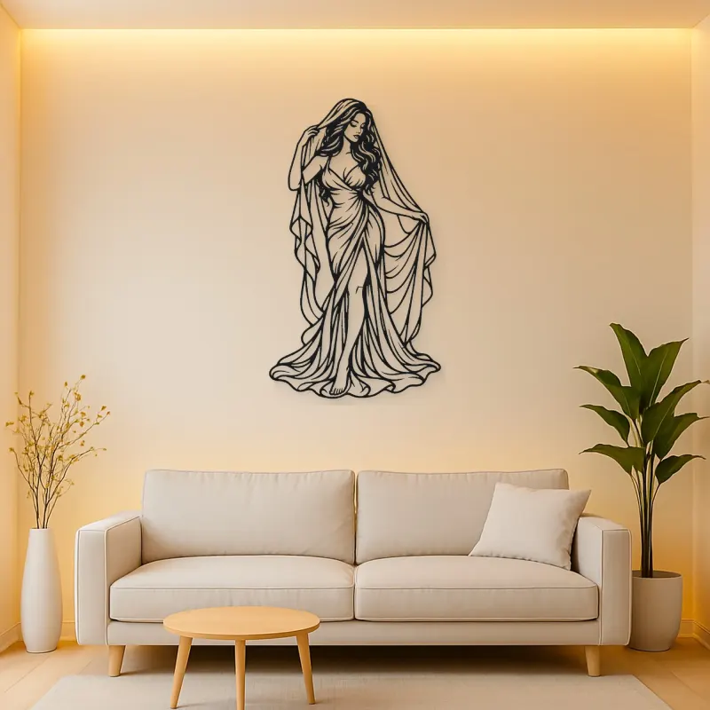 Veiled Muse Metal Wall Art | Minimalist Woman Line Art