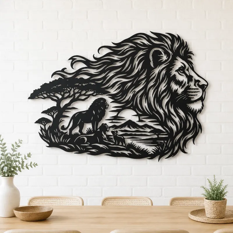 Lion Head Flow Metal Wall Art | Wildlife Silhouette Decor - lifestyle view 4
