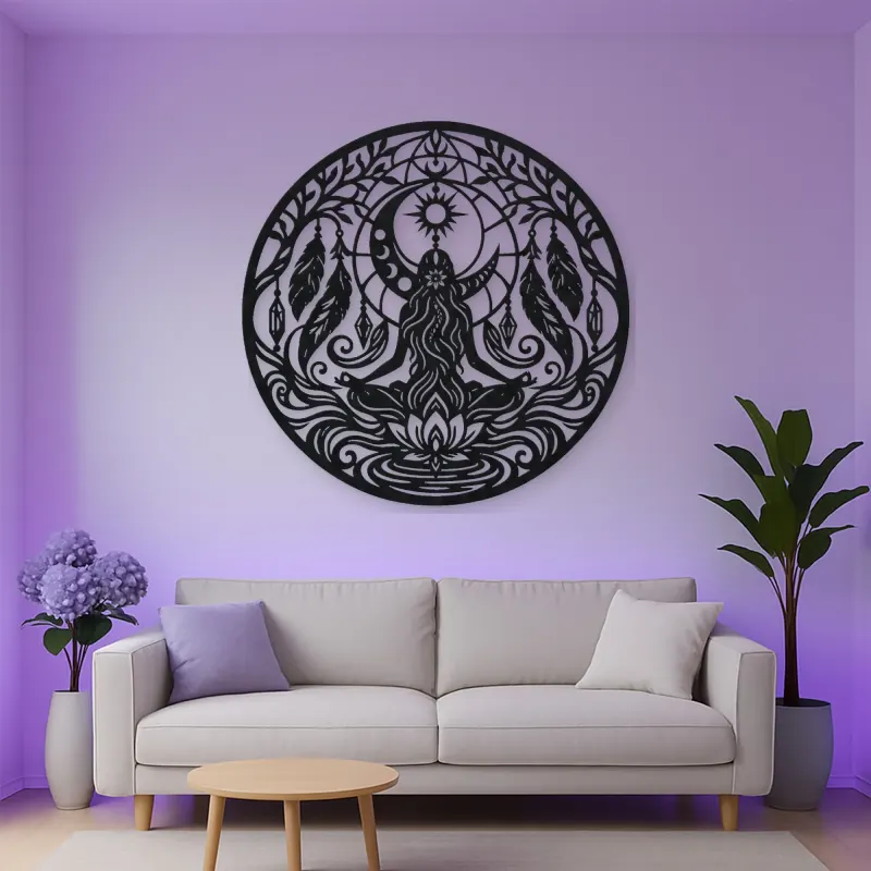 Feather Moon Flow Metal Wall Art | Celestial Boho Wall Decor