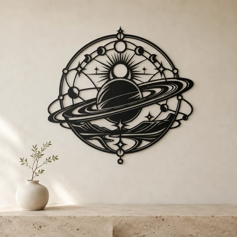 Saturn Ring Rhythm Metal Wall Art | Celestial Boho Wall Decor - lifestyle view 3