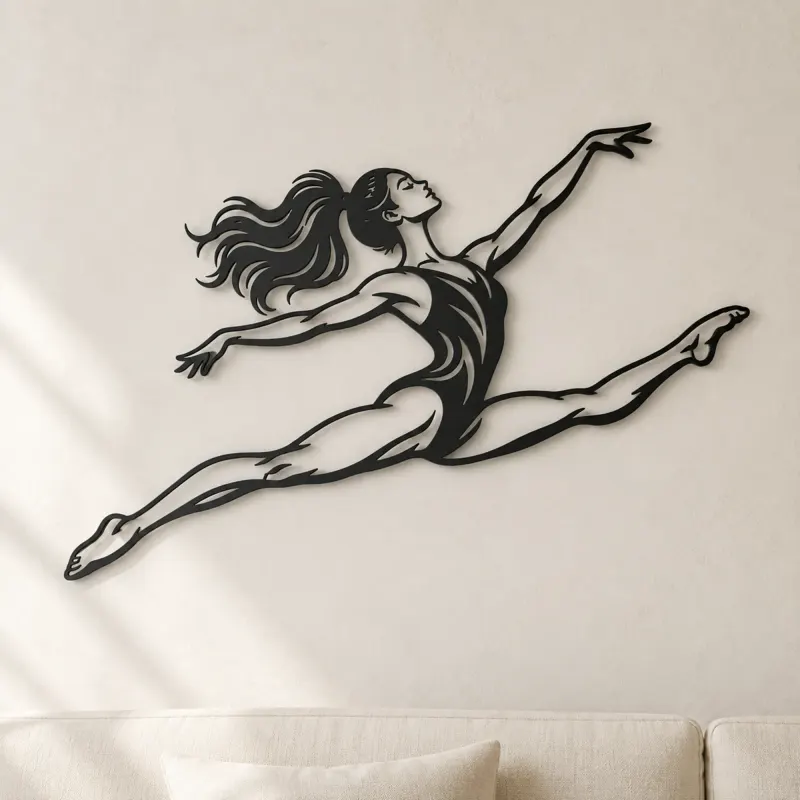Décoration murale en métal Gymnastics Split Leap | Décor silhouette de mouvement