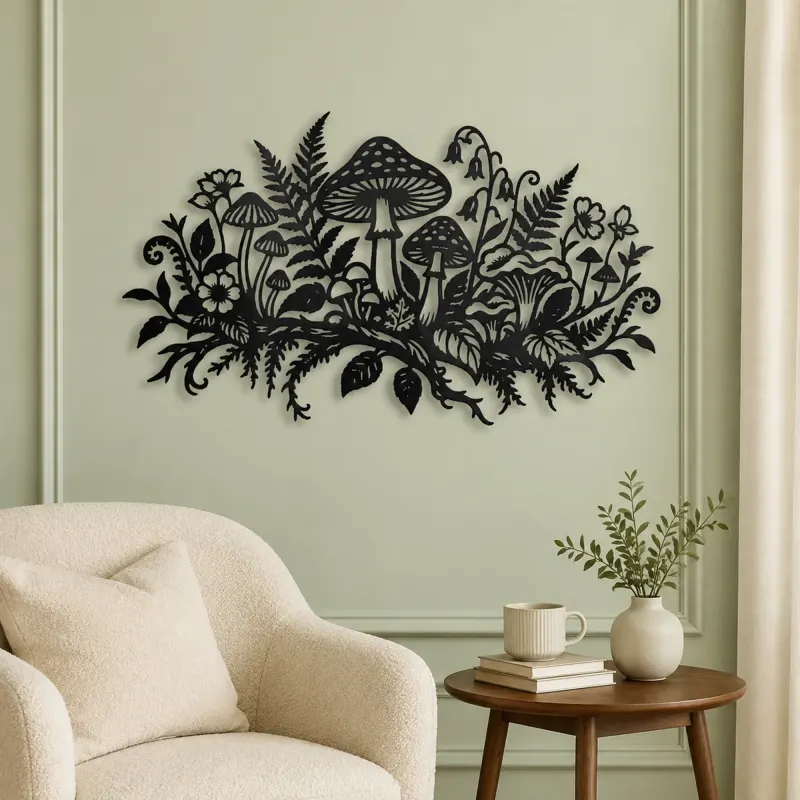 Mushroom Woodland Garden Metal Wall Art | Botanical Metal Wall Decor - lifestyle view 2
