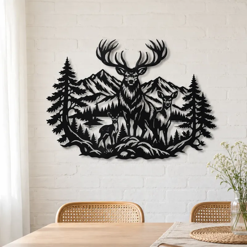Stag Mountain Crest Metal Wall Art | Nature Silhouette Decor - lifestyle view 4