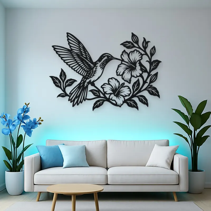 Hummingbird Blossom Metal Wall Art | Wildlife Silhouette Decor
