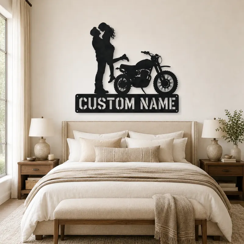 Personalized Dirt Bike Lifted Couple Metal Wall Art - lifestyle view 2
