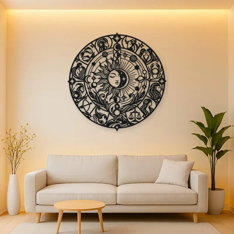 Zodiac Wheel Flow Metal Wall Art | Celestial Boho Wall Decor