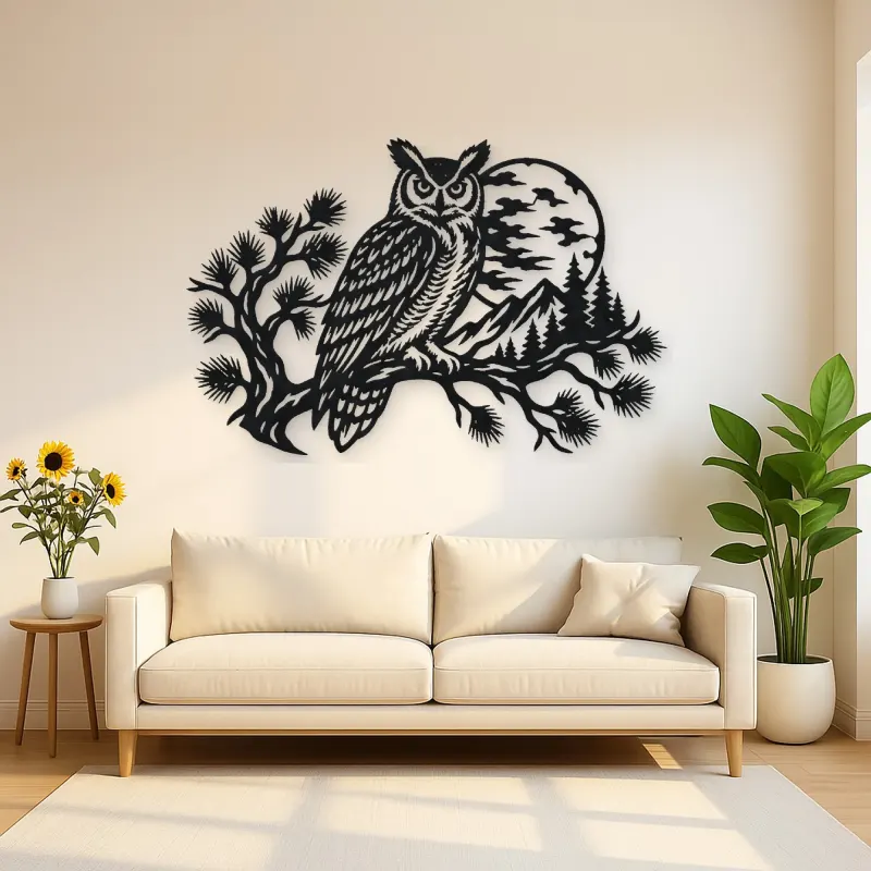 Owl Moon Branch Metal Wall Art | Wildlife Silhouette Decor