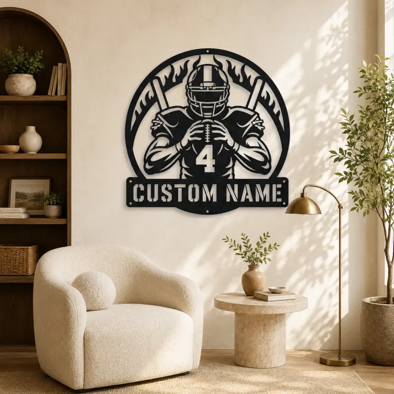 Personalized Number 4 Football Player Flame Metal Wall Art - lifestyle view 5