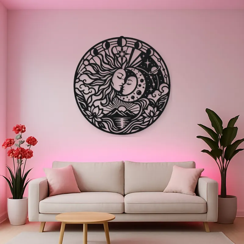 Sun and Moon Embrace Metal Wall Art | Celestial Boho Wall Decor