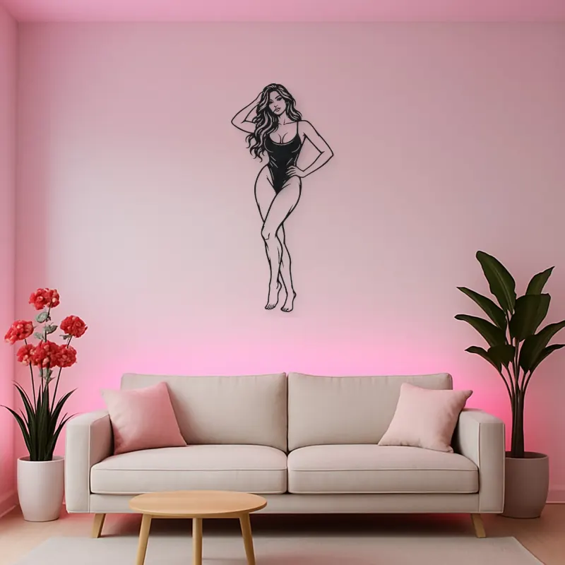 Standing Contrapposto Metal Wall Art | Minimalist Woman Line Art