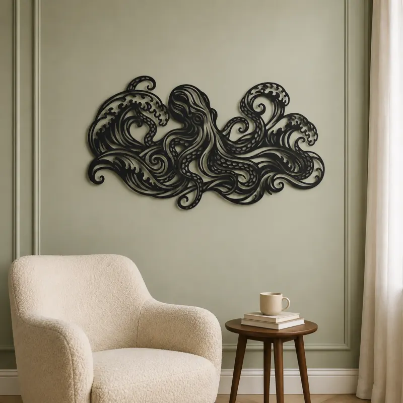 Octopus Flow Metal Wall Art | Coastal and Nautical Wall Decor - lifestyle view 2