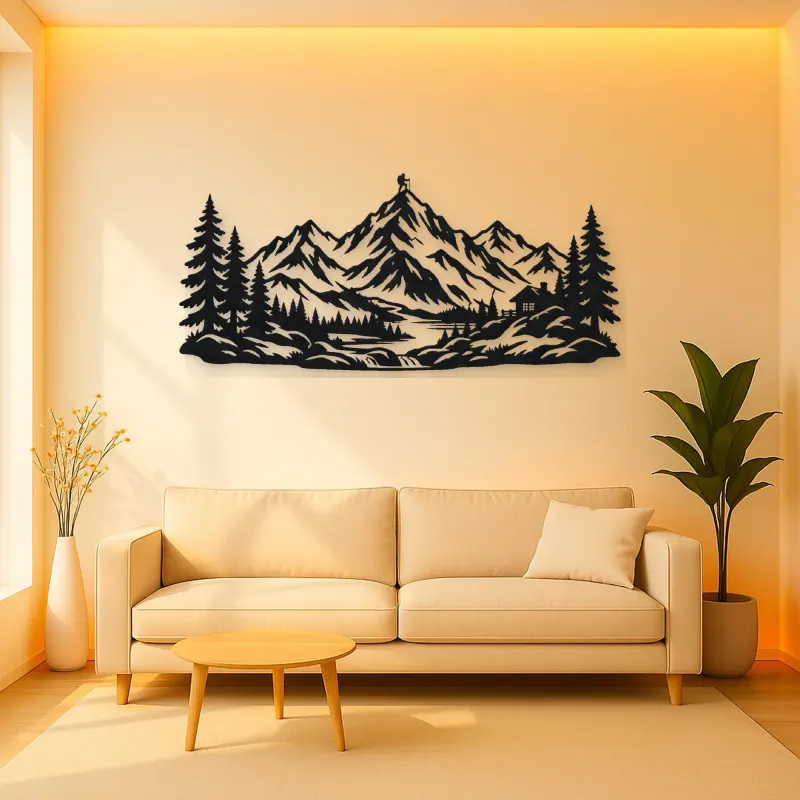 Pine Framed Summit Metal Wall Art | Nature Silhouette Decor