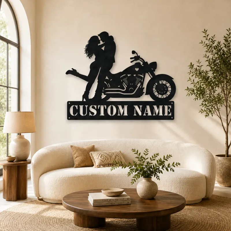 Décoration murale en métal personnalisée Couple Moto Cruiser Classique