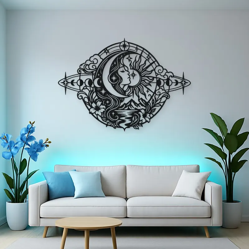 Celestial Crescent Face Metal Wall Art | Minimalist Woman Line Art