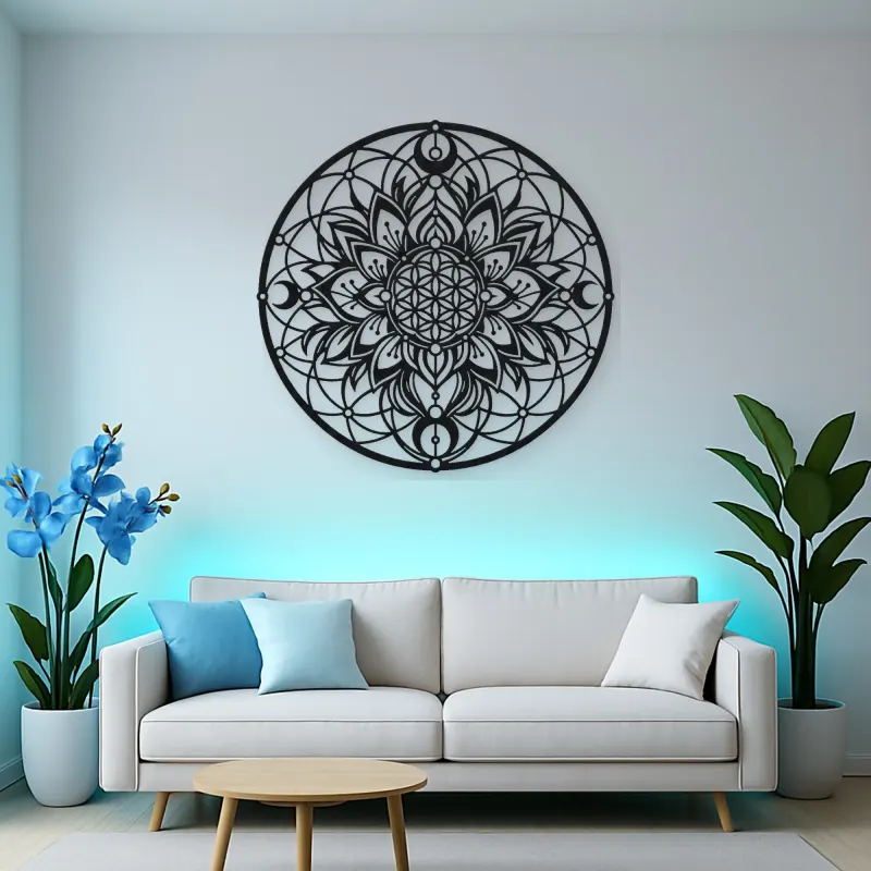 Sacred Geometry Flower Metal Wall Art | Botanical Metal Wall Decor