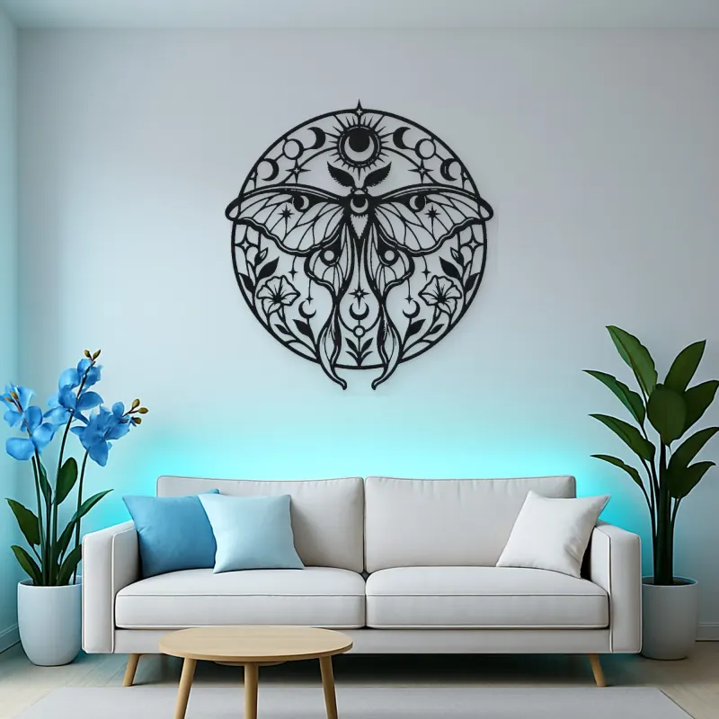 Lunar Moth Emblem Metal Wall Art | Celestial Boho Wall Decor