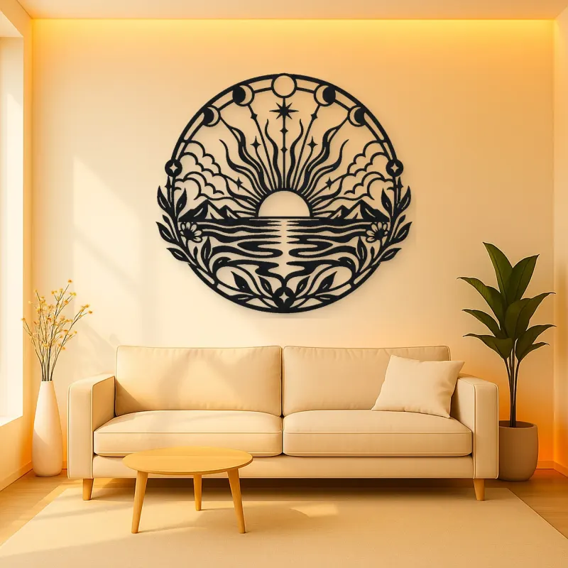 Boho Sun Horizon Metal Wall Art | Nature Silhouette Decor